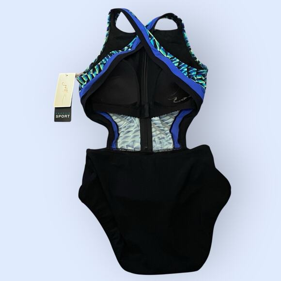 GOTTEX Profile Swimsuit Sz 10 NWT Black Blue Green Zip Formation 1 Pc Beach NEW - Picture 4 of 11